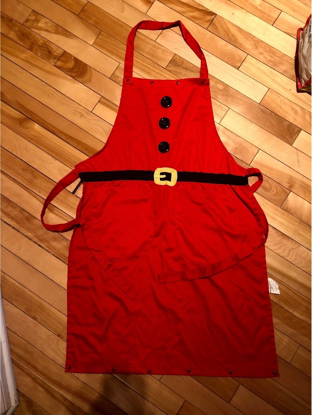 Mrs Claus Santa Apron Red Black Buttons Gold Belt Pockets ARCO Costume Christmas - Picture 6 of 7